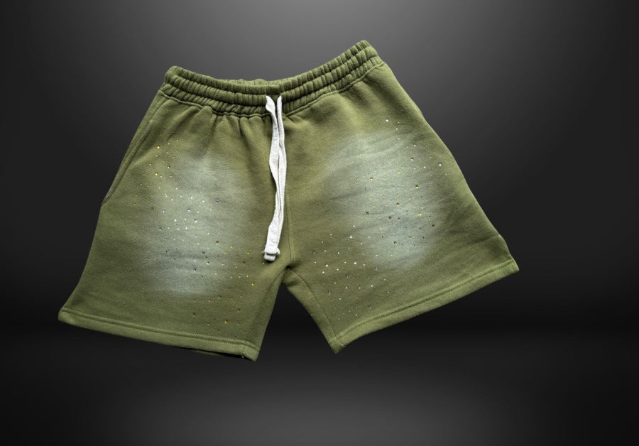Olive Green Speckle Athletic Shorts