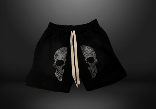 Black Skull Rhinestone Shorts